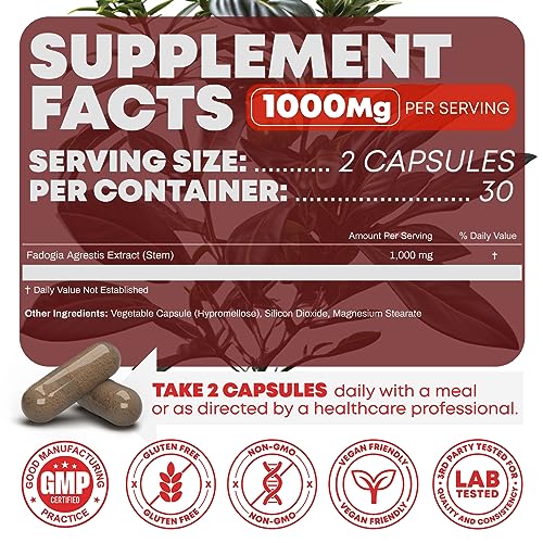 Peak Revival-X Fadogia Agrestis 1000mg Per Serving Supplement - Potent Extract to Increase Energy, Athletic Performance & Muscle Mass - Supplements Third Party Tested & Made in The USA (60 Capsules)