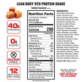 Lean Body Ready-to-Drink Salted Caramel Protein Shake, 40g Protein, Whey Blend, 0 Sugar, Gluten Free, 22 Vitamins & Minerals, 17 Fl Oz (Pack of 12)