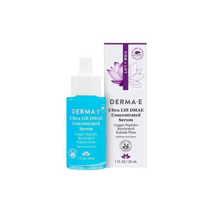 DERMA E Ultra Lift DMAE Concentrated Serum – All Natural Skin Firming Serum – Hydrating Serum with Copper Peptides and Resveratrol – Concentrated Facial Skin Care Serum, 1oz