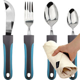 BUNMO Adaptive Utensils - Weighted Knives Forks and Spoons Silverware Set for Elderly People Disability Parkinsons Arthritis Aid Handicapped Hand Muscle Weakness Large Grip Built Up Utensils