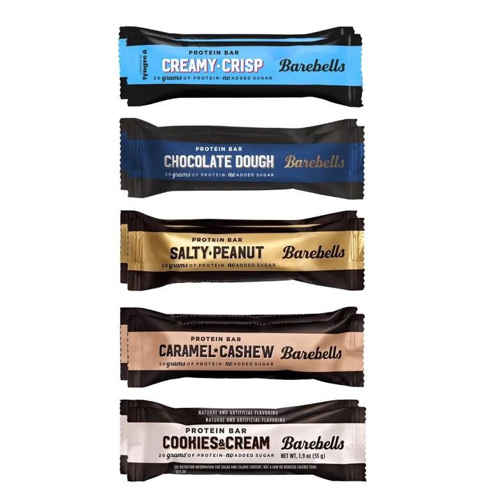 Barebells Protein Bars Variety Pack - 10 Count, 1.9oz Bars - Protein Snacks with 20g of High Protein - Chocolate Protein Bar with 1g of Total Sugars - Cookies & Cream, Chocolate Dough, Creamy Crisp, Salty Peanut & Caramel Cashew (10 Count)