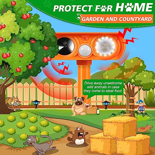 Ultrasonic Cat Deterrent,Solar Powered Deterrent with Motion Sensor and Flashing Lights Outdoor Solar Farm Garden Yard Device,Dogs,Cats,Birds