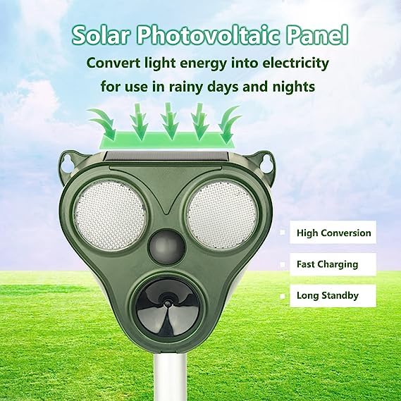 Solar Animal Repeller, Ultrasonic Animal Repellent Outdoor, Repeller Solar Powered, Ultrasonic Repellent, Dog Deterrent, Keep Animals Out of Garden