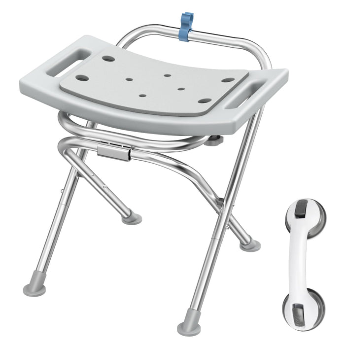 UGarden Folding Shower Chair Seat, Heavy Duty Stainless Steel Shower Chair for Inside Shower, 400lbs Portable&Compact Shower Stool, Safety Gray Bath Chair, Shower Stools for Seniors, Adults,Disabled