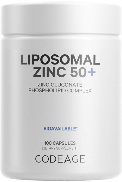 Codeage Liposomal Zinc Supplement – 3 Month Supply – One Per Day - 50 mg Zinc Gluconate Vitamin Pills - Essential Mineral Supplements Zinc Plus Liposomal Delivery Matrix – Vegan Non-GMO - 100 Capsules