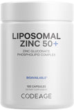 Codeage Liposomal Zinc Supplement – 3 Month Supply – One Per Day - 50 mg Zinc Gluconate Vitamin Pills - Essential Mineral Supplements Zinc Plus Liposomal Delivery Matrix – Vegan Non-GMO - 100 Capsules