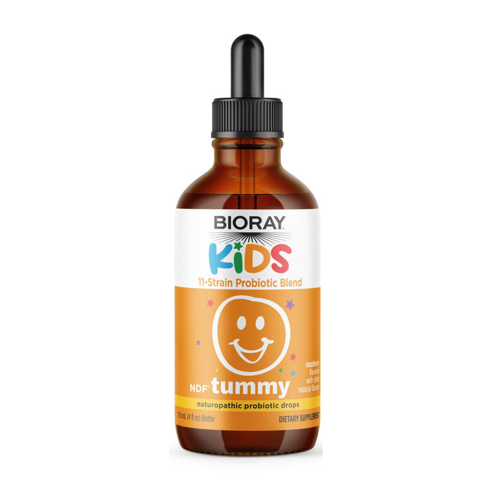 BIORAY Kids NDF Tummy, Raspberry - 4 fl oz (120 mL) - 11-Strain Probiotic Blend - Supports The Immune Response in The GI Tract - Non-GMO, Vegan, Gluten Free - Approx. 120 Servings