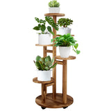 GEEBOBO 5 Tiered Tall Plant Stand for Indoor, Wood Plant Shelf Corner Display Rack, Multi-tier Planter Pot Holder Flower Stand for Living Room Balcony Garden Patio (Walnut)