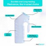 MedVance- Urinals for Men 1000ml with Glow in The Dark Spill Proof Pop Cap Lid, Plastic Pee Bottles for Men, Male Urinals, Pee Container Men, Portable Urinal for Car, Elderly & Incontinence (10 Pack)