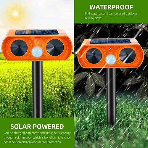 2PCS Ultrasonic Animal Repellent Outdoor Solar Animal Repeller Waterproof with Motion Detection&LED Flashing Light Sensor for Cat,Deer,Skunk Repellent Devices Deterrent for Yard Garden Farm