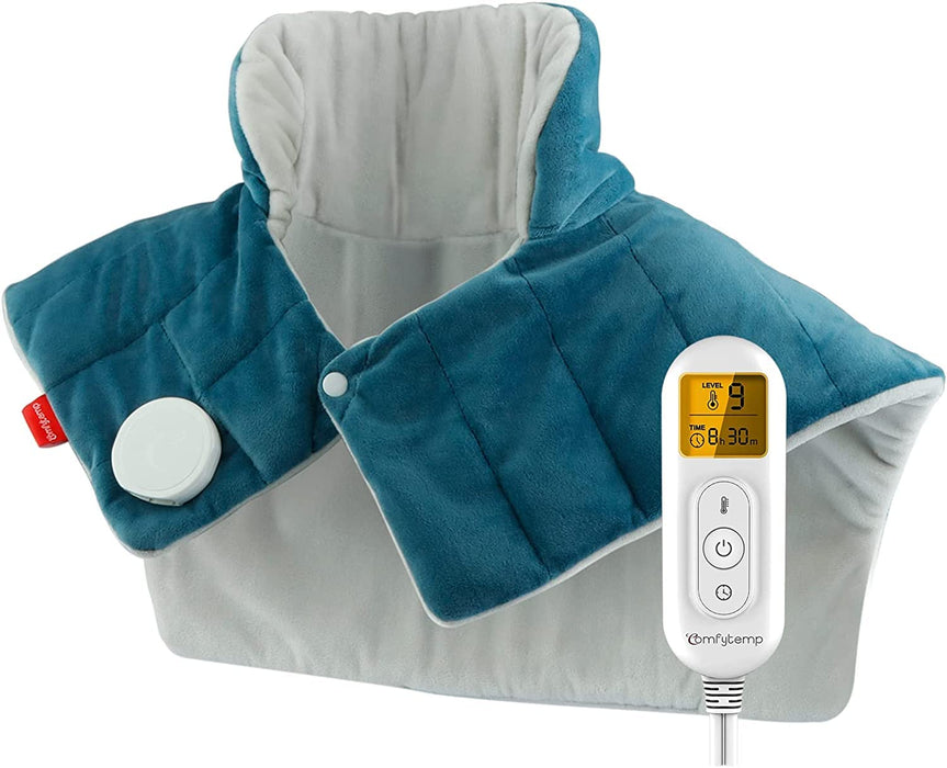 Weighted Heating Pad for Neck and Shoulders, Comfytemp 2.2lb Large Electric Heated Neck Shoulder Wrap for Pain Relief - FSA HSA Eligible, 9 Heat Settings, 11 Auto-Off, Stay on, Backlight - 19"x22"