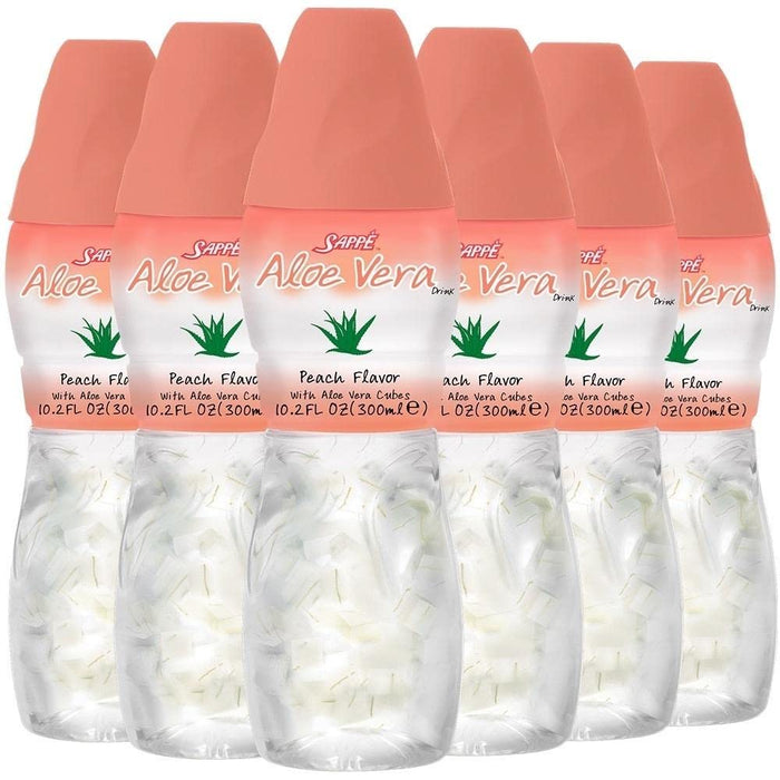 Aloe vera juice (Peach flavored) Aloe vera drink with pure aloe pulp (6 Packs) Plant based juice great for hydration and contains large aloe pulp. Aloe vera peach juice is healthy for adults and kids