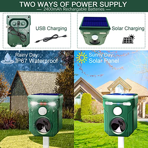 Solar Ultrasonic Animal Repeller - Cat Coyote Deterrent Outdoor, Squirrel Deer Dog Repellent with Motion Detection & Flashlight & Ultrasonic Sound, Keep Cats Skunk Rabbit Fox Out of Yard Permanently