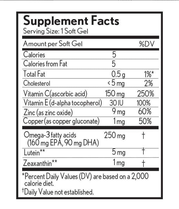 Adult 50+ Eye Vitamin & Mineral，with Lutein, Zeaxanthin, Omega-3, zinc, Copper, Vitamin C and Vitamin E. 150 Softgels (2 Pack)