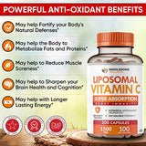 Liposomal Vitamin C Capsules (200 Pills 1500mg Buffered) High Absorption VIT C, Immune System & Collagen Booster, High Dose Fat Soluble Immunity Support Ascorbic Acid Supplement, Natural Vegan