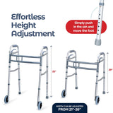 Walkers for Seniors Aluminum Lightweight Walker with Wheels Walker Adjustable Width and Height, Folding Walker with Arm Support Walker for Elderly Handicapped Disabled 2 Wheels in Front