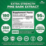 Zazzee Extra Strength French Maritime Pine Bark Extract, 350 mg Per Capsule, 180 Vegan Capsules, 95% Proanthocyanidins, 6 Month Supply, Concentrated and Standardized, Non-GMO, Lab-Tested, All-Natural