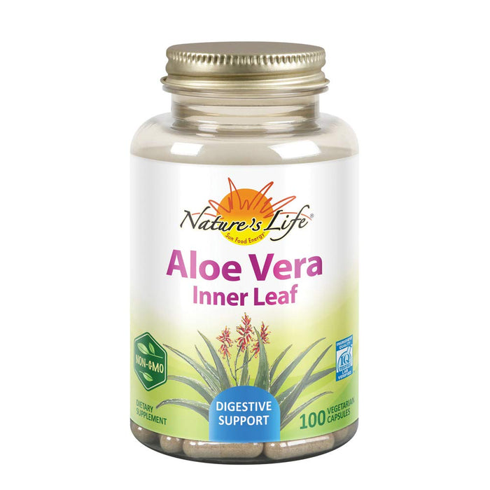 Nature's Life Aloe Vera Inner Leaf | Skin Health, Digestive Support & Regularity Formula | with Fennel | Non-GMO & Vegan | No Fillers | 100 Veg Caps
