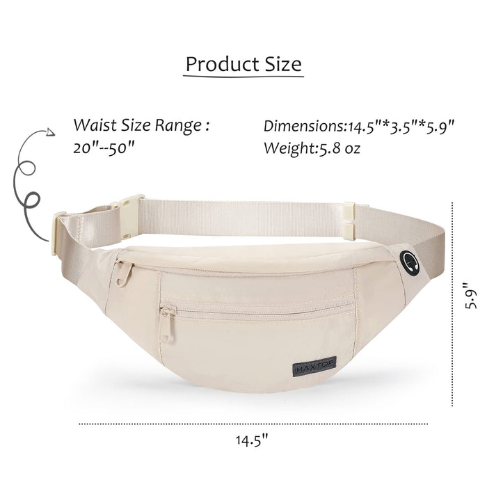 MAXTOP Large Crossbody Fanny Pack Belt Bag for Women with 4-Zipper Pockets Gifts for Enjoy Sports Yoga Running Workout Walking Casual Travel Wallets Fashion Waist Pack Phone Bag(Begie)