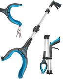 40inch Grabber Reacher, Kekoy Foldable Grabbers for Elderly Grab it Reaching Tool Heavy Duty, Anti-Slip Rotating Jaw with Magnet, 4" Wide Claw Opening Reachers for Seniors(Blue)