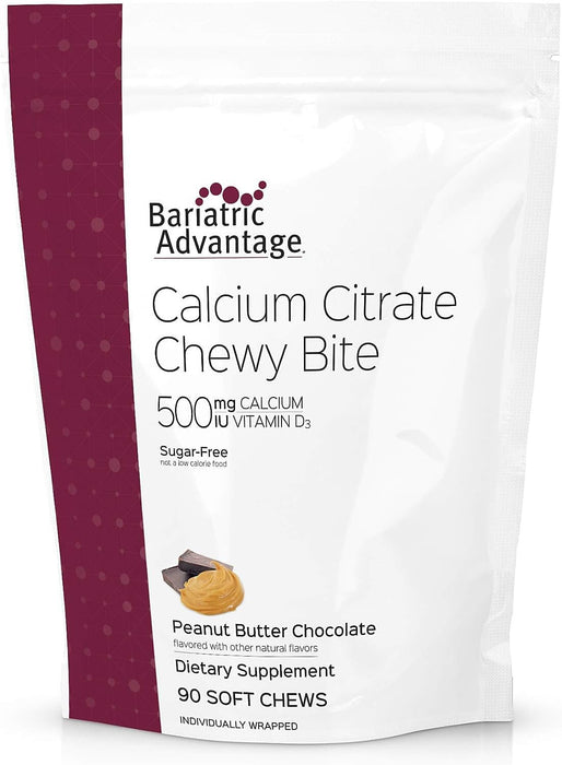 Bariatric Advantage Calcium Citrate Chewy Bites 500mg with Vitamin D3 - Peanut Butter Chocolate - 90 Tablets