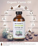 MUZAMOX Organic Castor Oil Cold Pressed Glass Bottle (4fl.oz/118ml), Castor Oil Pack Wrap Organic Cotton for Liver Detox and Organic Flannel Cloth for Castor Oil Pack