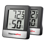 ThermoPro TP49 2 Pieces Digital Hygrometer Indoor Thermometer Humidity Meter Mini Hygrometer Thermometer with Temperature and Humidity Monitor Room Thermometer Black