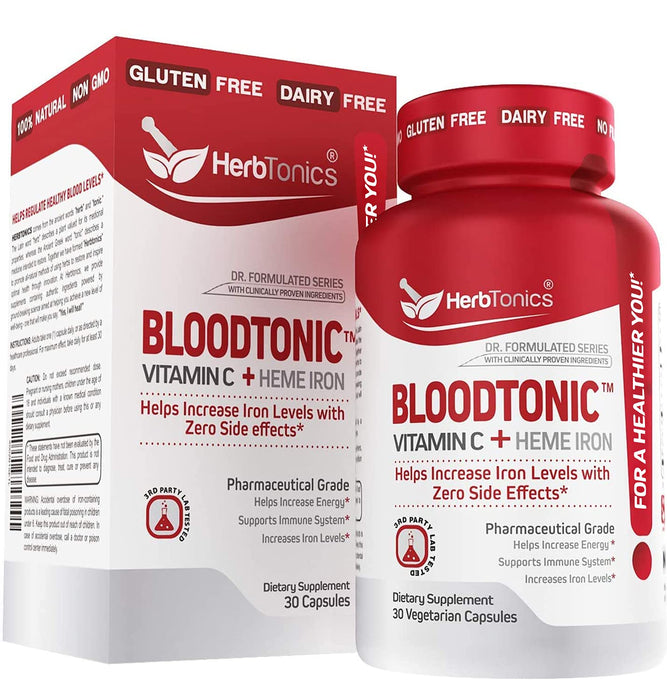 Herbtonics Blood Booster Iron Supplements for Women and Men with Vitamin C, Beet Root, Folate Multivitamin, Supports Energy and Red Blood Cell Production Without Nausea or Constipation Vegan Capsules