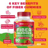 Prebiotic Fiber Gummies for Adults & Kids, Vegan Gummy Soluble Fiber with Inulin, Chicory Root Stimulating Enzymes for Digestion, Bloating Relief & Gut Health, Multicolor Natural Flavor Vitamins