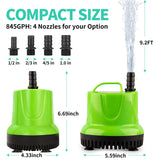 FREESEA 845 GPH 60W Submersible Water Pump for Pond Aquarium Hydroponics Fish Tank Fountain Waterfall