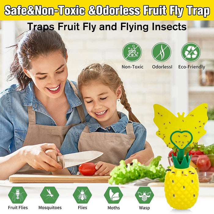 Fruit Fly Trap for Indoors, Effective Fly Catcher Gnat Killer with Double-Sided Sticker, 2024 New Upgrade Fruit Fly Gnat Trap with Bait, Non-Toxic and Reusable Fly Trap for Home, Kitchen - 2 Pack