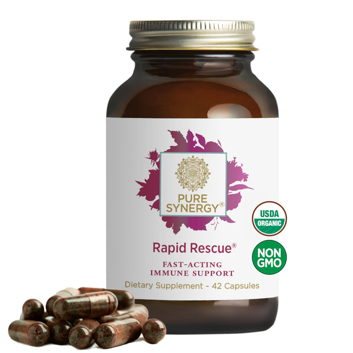 PURE SYNERGY Rapid Rescue | Organic Immune Support Capsules | Herbal Immune Supplement with Echinacea, Elderberry, and Olive Leaf Extracts| for Immediate Immune Support (42 Capsules)