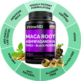 6-in-1 Organic Maca Root & Ashwagandha Capsules 1710mg w/DHEA & Black Pepper Fruit Extract - Maca Root Capsules for Women & Men - Stamina, Bone and Mood Support Supplement,120 Capsules (40 Servings)