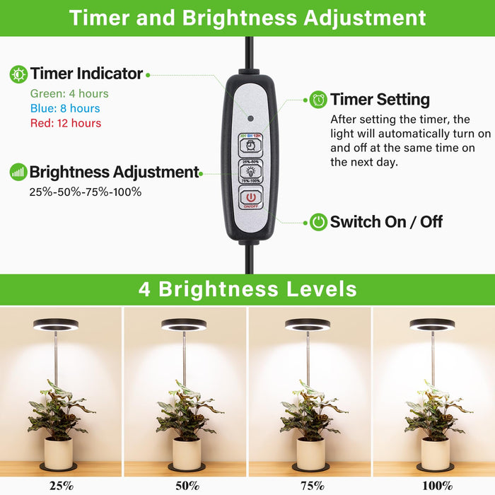 LORDEM Grow Light, LED Plant Light for Indoor Plants Growing, Full Spectrum Desk Growth Lamp with Automatic Timer for 4H/8H/12H, 4 Dimmable Levels, Height Adjustable 9.8"-30.6", 2 Packs of Black