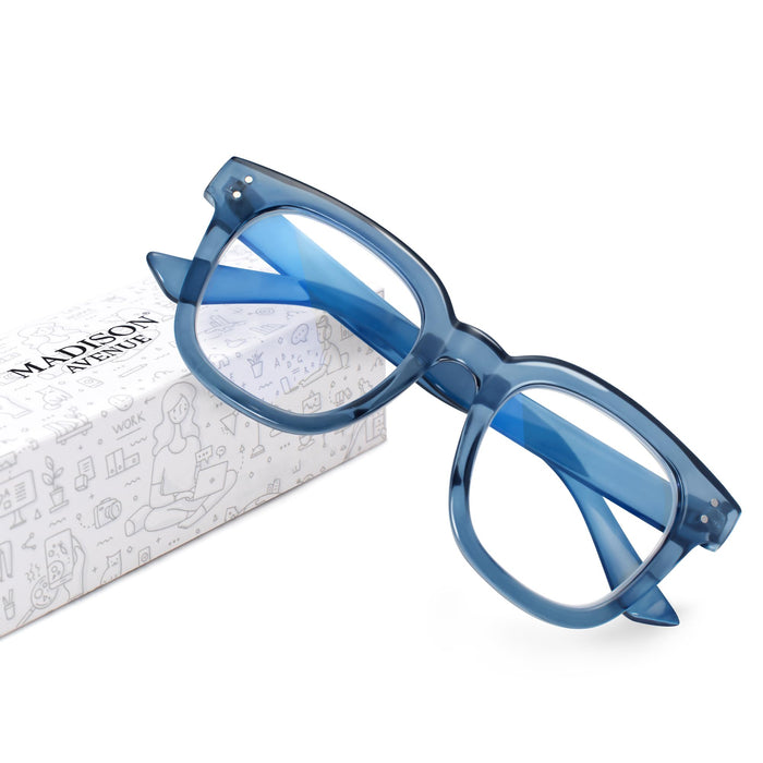 Madison Avenue Blue Light Blocking Glasses Oversized Fashion Blue Light Glasses for Women Anti Eyestrain & UV Protection Computer Eyeglasses (Transparent Blue)