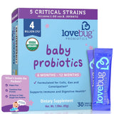 Lovebug Award Winning USDA Organic Probiotic for Babies | Multi-Strain 4 Billion CFU | Easy-to-Take Powder | Sugar Free | Ages 6-12 Months | 30 Packets