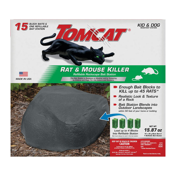 Tomcat Rockscape Bait Station: Rat and Mouse Killer, Discreetly Place Outdoors, Refillable, Kid and Dog Resistant