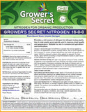 1lb Organic Nitrogen 16-0-0 Grower's Secret Water Soluble Farm-Grade Garden Fertilizer With Soy-Based Amino Acids Good For Leafy Greens & Vegetative Growth