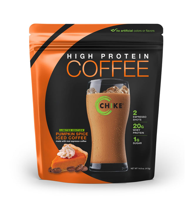 Chike Pumpkin Spice High Protein Iced Coffee, 20 G Protein, 2 Shots Espresso, 1 G Sugar, Keto Friendly and Gluten Free, 14 Servings (14.6 Ounce)