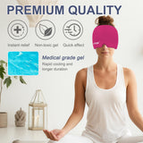 EXQUISLIFE Migraine Headache Relief Cap, Gel Ice Head Wrap, Hot and Cold Therapy, Headache Eyes Mask for Sinus, Puffy Eyes, Tension and Stress Relief (Hot Pink)