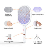 YsChois Electric Fly Swatter Racket, Rechargeable Fly Zapper - 4000 Volt, Exclusive 2-in-1 Bug Zapper Racket - USB Charging, 1800mAh Li-Battery, Indoor & Outdoor Use, White, 2 Packs