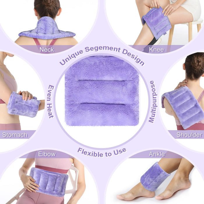 SuzziPad Microwave Heating Pad for Pain Relief, 7x18 Microwavable Heating Pads for Cramps, Muscle Ache, Joints, Neck Shoulder, Bean Bag Moist Heat Pack, Warm Compress, Purple