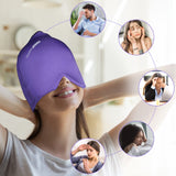 Comfitech Migraine Ice Head Wrap, Headache Relief Hat for Migraine Cap for Tension Puffy Eyes Migraine Relief Cap for Sinus Headache and Stress Relief Cold Compress (Medium Black & Purple)