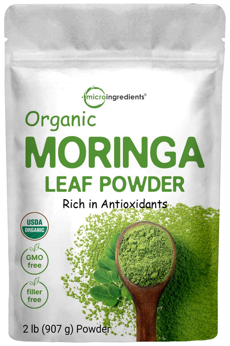 Organic Moringa Oleifera Leaf Powder for Hair, 2 Pounds, Rich in Antioxidants and Immune Vitamin, Great Superfoods for Moringa Tea, Moringa Drink, India Grown, Vegan