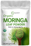 Organic Moringa Oleifera Leaf Powder for Hair, 2 Pounds, Rich in Antioxidants and Immune Vitamin, Great Superfoods for Moringa Tea, Moringa Drink, India Grown, Vegan