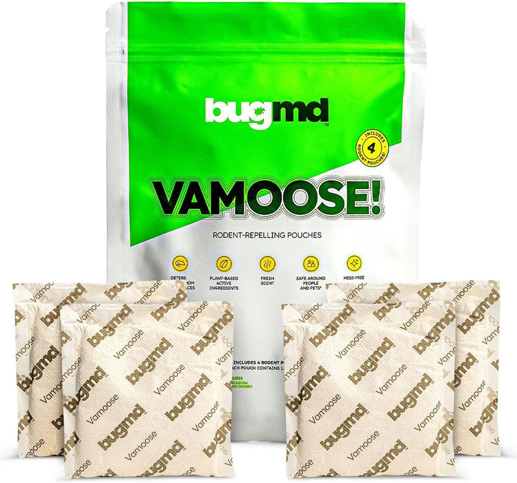 BugMD Vamoose - Rodent Repellent Pouches (2 Pack, 8 Pouches), Plant-Powered Rat Repellent, Rodent Defense Mice Repellent, Rat Repellent, Mouse Deterrent Indoor