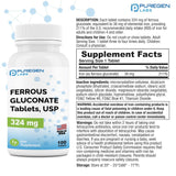 Puregen Labs Ferrous Gluconate 324 mg [High Potency] Iron Supplement, Gentle on Stomach | 2 Pack - 200 Tablets Total