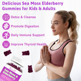 2 Pack Vegan Sea Moss & Elderberry Gummies, Contains Irish Sea Moss, Elderberry Extract, Bladderwrack, Burdock, Echinacea, Supplement for Women, Men, Adults & Kids, Blueberry Flavor 60Ct