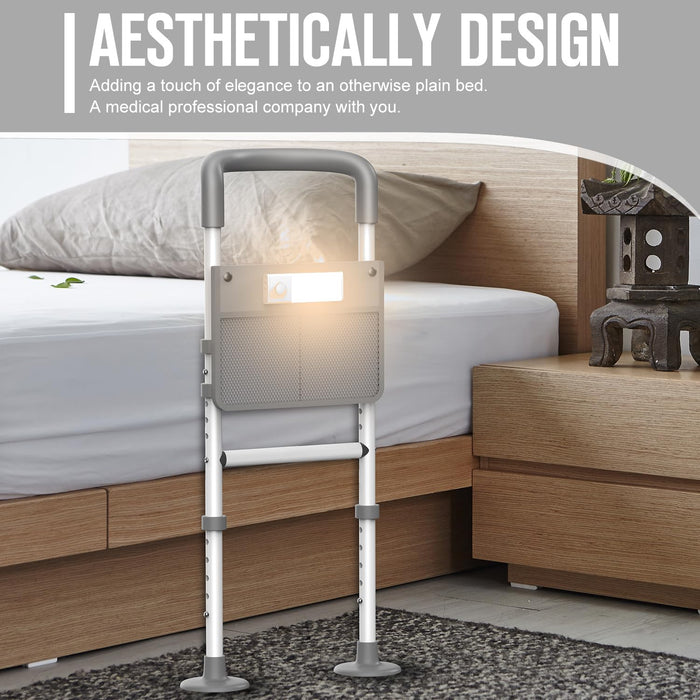 Agrish Bed Rails for Elderly Adults - with Motion Light & Storage Pouch, Bedside Assist Bar with Support Legs for Seniors & Surgery Patients - Adjustable Medical Bed Handles Fit Any Bed