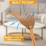 Dirza Leather Fly Swatter for Indoors/Outdoors, Heavy Duty Flyswatter with Walnut Wood Handle 19.7" Long Fly swatted Manual for Bug, Flies, Bees, Mosquitoes 2 Pack Brown